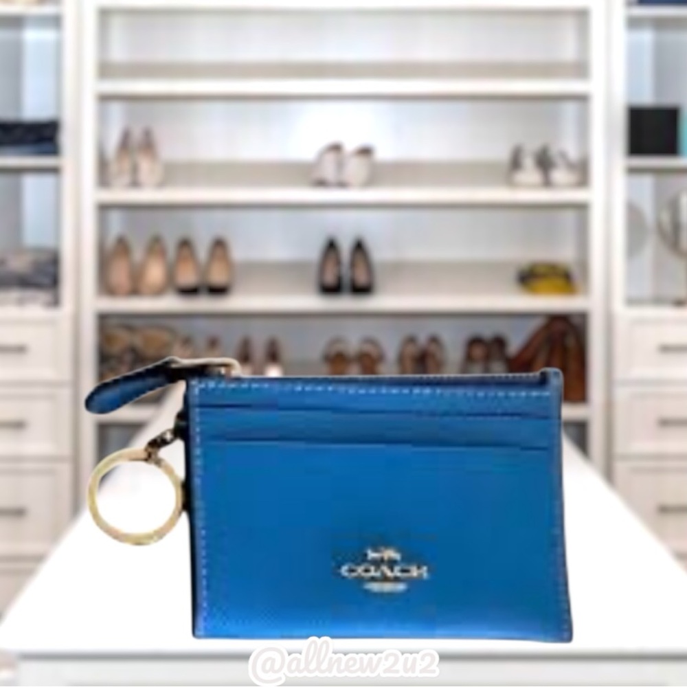 Coach Crossgrain Leather Mini ID Sky Blue